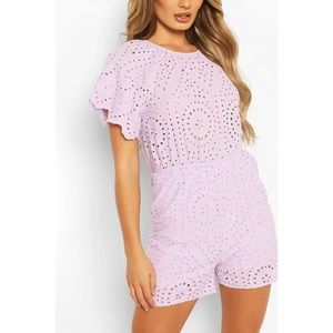 Boohoo Eyelet Lace Open Back Romper